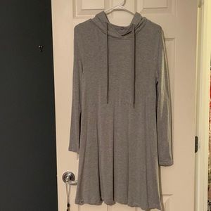 Gray long sleeve t-shirt dress with hood